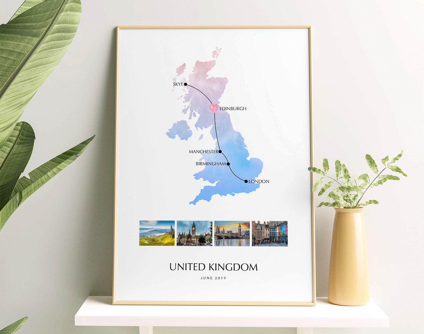 United Kingdom Custom Travel Map Poster