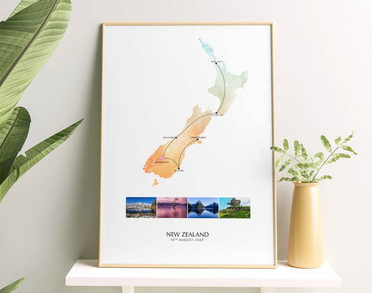 New Zealand Custom Travel Map Poster