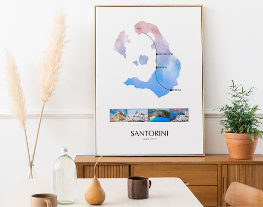 Santorini Custom Travel Map Poster