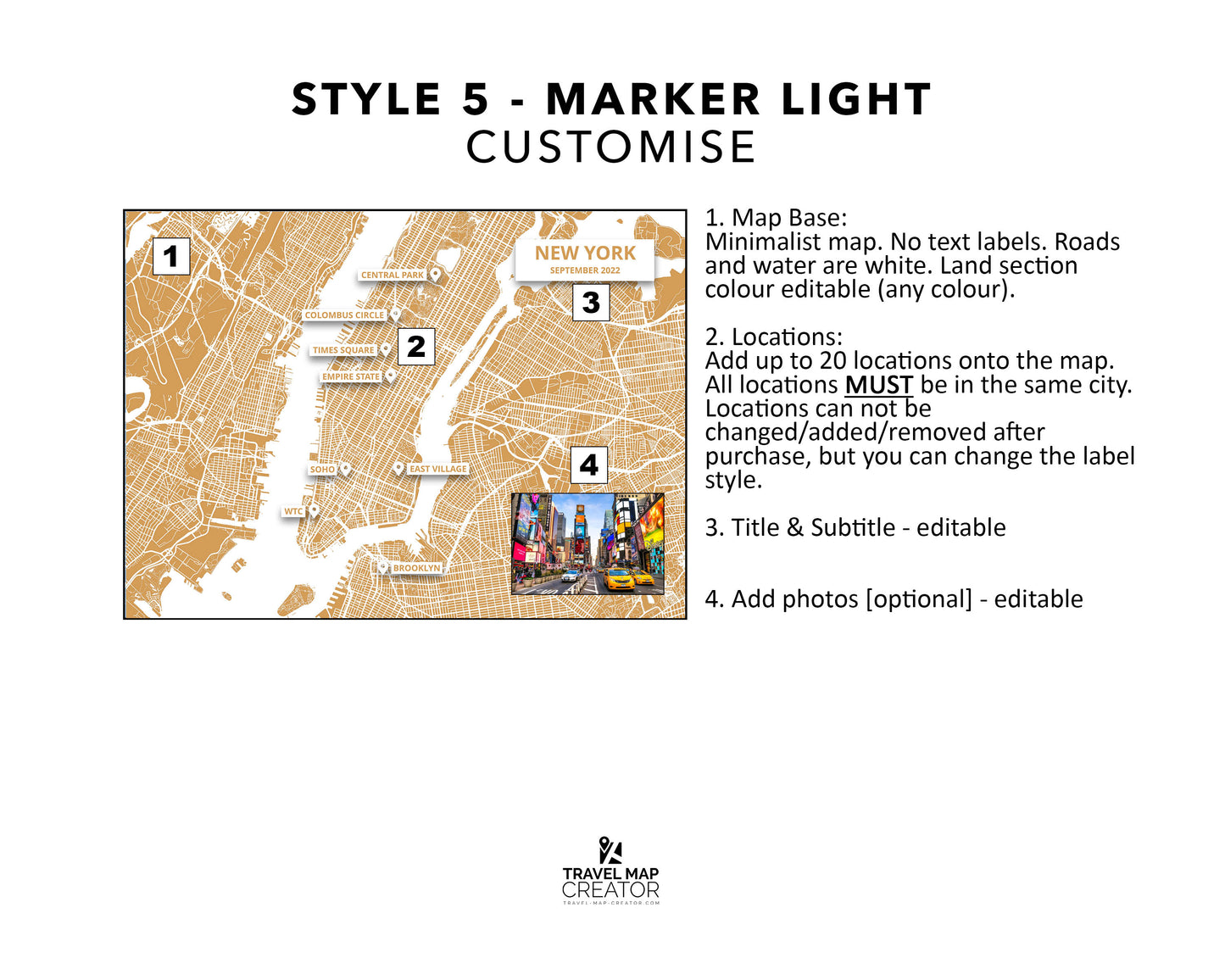 Photo Book Custom City Map - Style 5 | Marker Light
