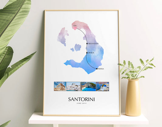Santorini Custom Travel Map Poster