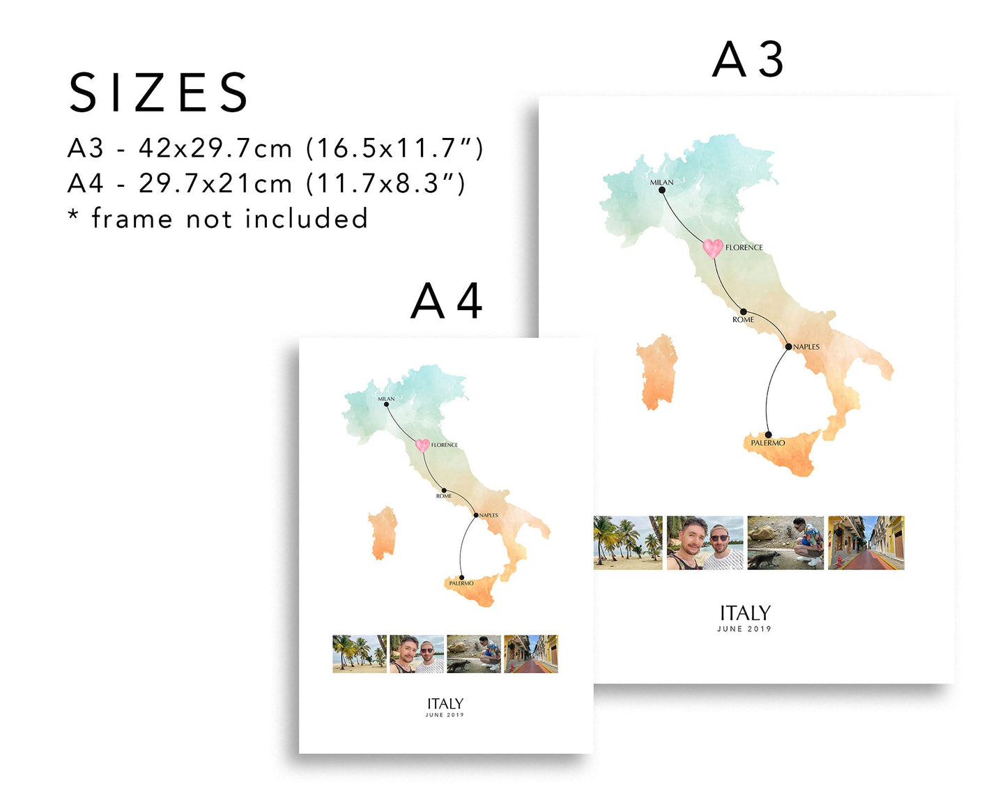 Italy Custom Travel Map Poster