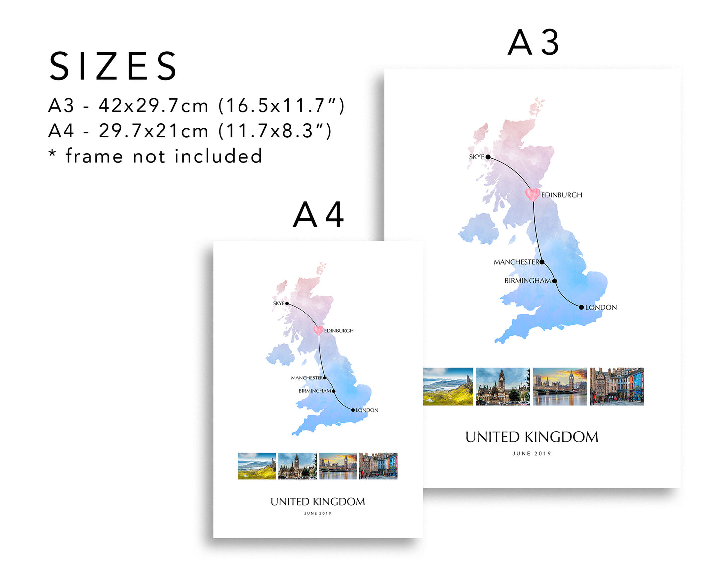 United Kingdom Custom Travel Map Poster