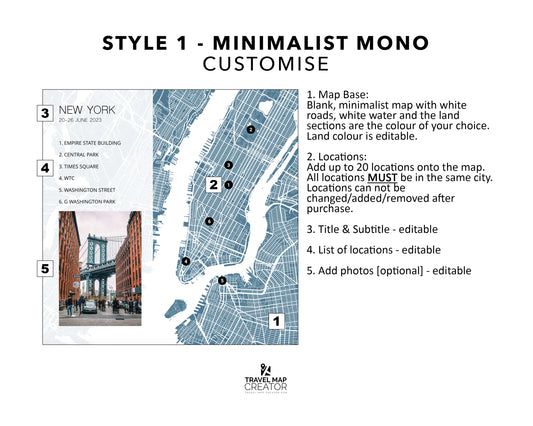 Photo Book Custom City Map - Style 1 | Minimalist Mono